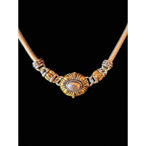Vintage Silver & Gold Tone Snake Chain Necklace – Sunburst Medallion – 9” Drop - Picture 2 of 3